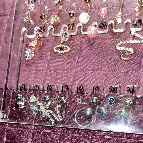 Rose Gold belly Naval Rings dropping dangle 2 piece sexy bling body piercing new - Picture 13 of 16